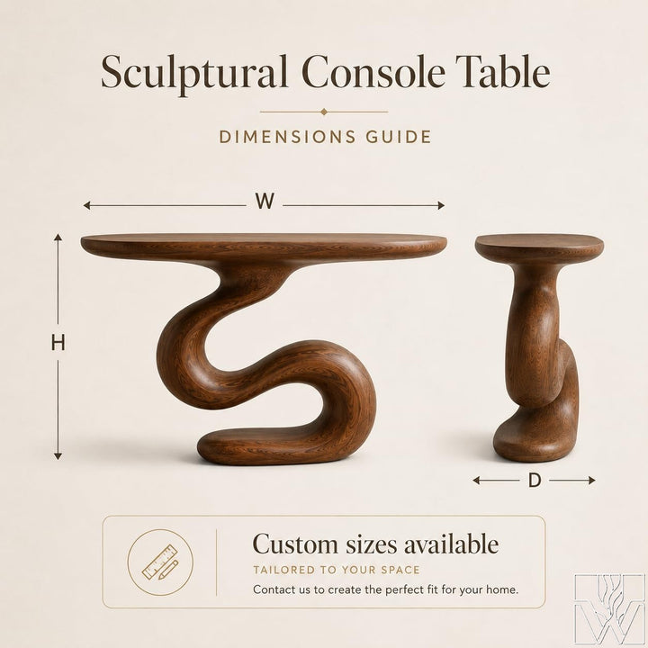 The Serpentine Balance Wood Console Table with Curved Pedestal Base