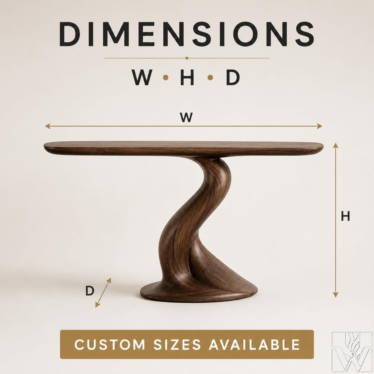 Brancusi Twist Curved Wood Console Table, Fluid Ribbon Design