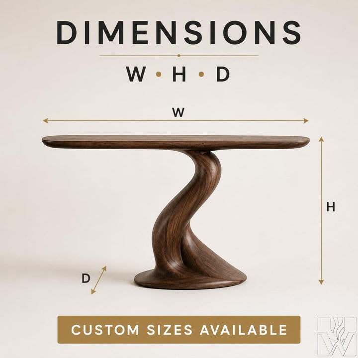 Brancusi Twist Curved Wood Console Table, Fluid Ribbon Design