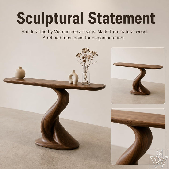 Brancusi Twist Curved Wood Console Table, Fluid Ribbon Design