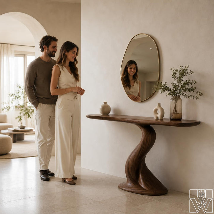 Brancusi Twist Curved Wood Console Table, Fluid Ribbon Design