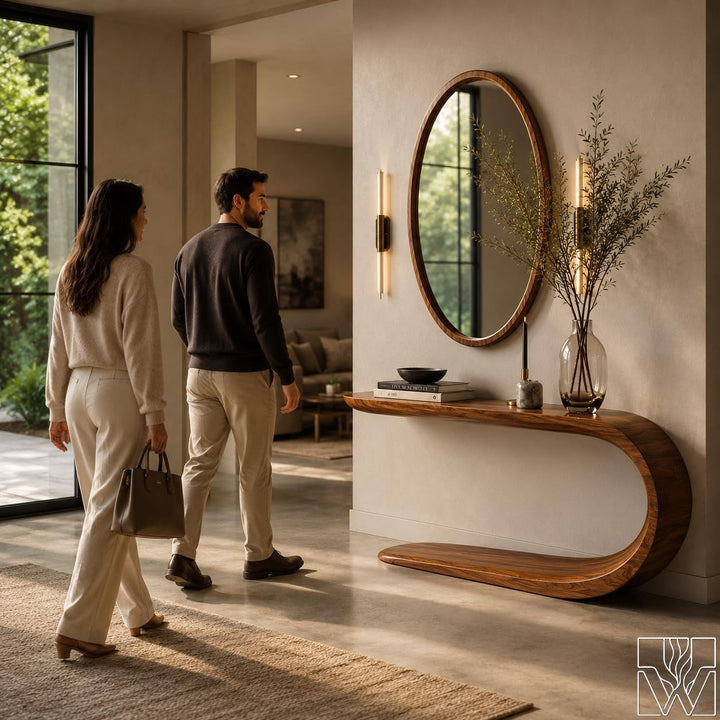 The Calder Arc Curved Wood Console Table with Sculptural Wave Profile
