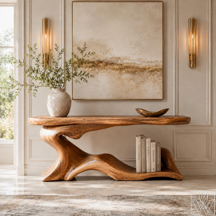 Wood Console Table, Fluid Organic Silhouette, The Earthbound Sonata