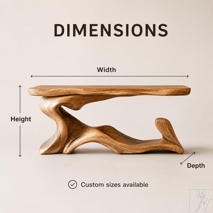 Wood Console Table, Fluid Organic Silhouette, The Earthbound Sonata