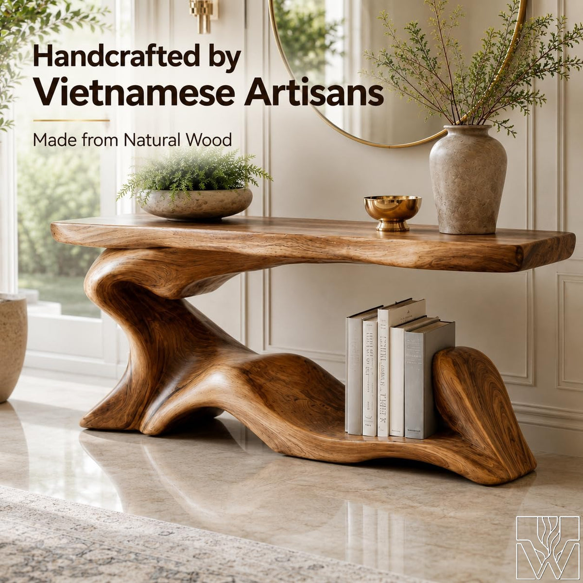 Wood Console Table, Fluid Organic Silhouette, The Earthbound Sonata