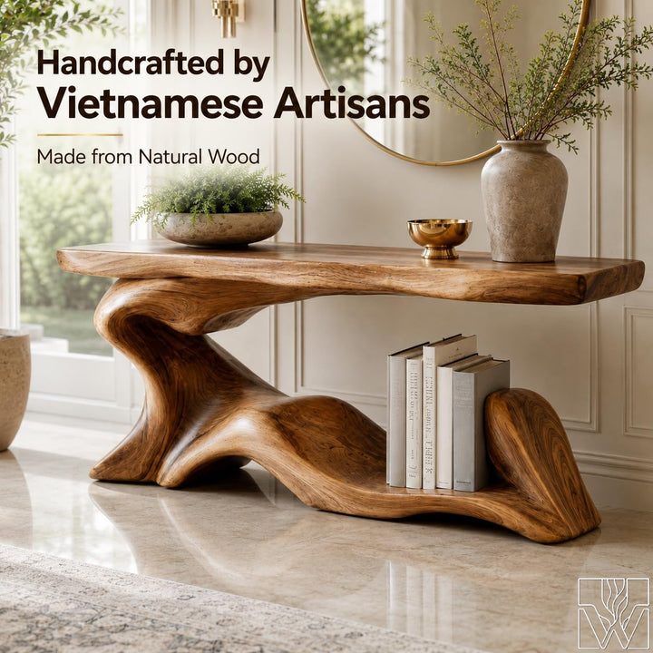 Wood Console Table, Fluid Organic Silhouette, The Earthbound Sonata