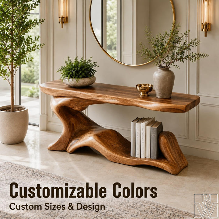 Wood Console Table, Fluid Organic Silhouette, The Earthbound Sonata