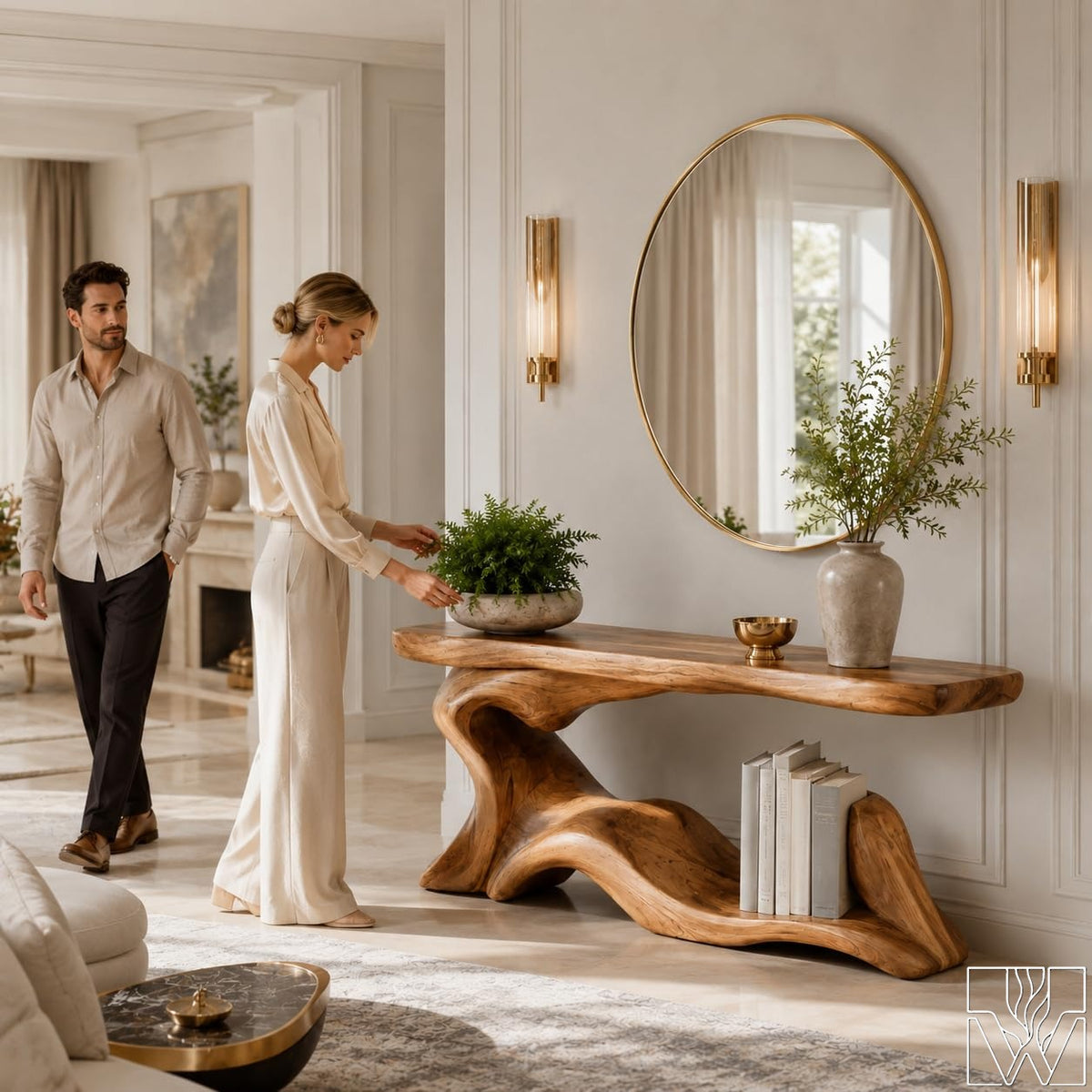 Wood Console Table, Fluid Organic Silhouette, The Earthbound Sonata