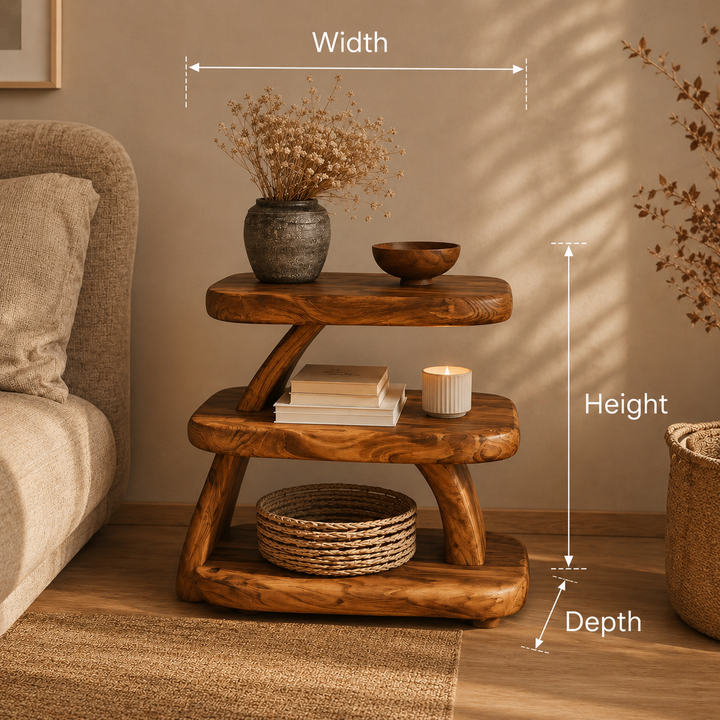Rustic Solid Wood Nightstand - 3 Shelves