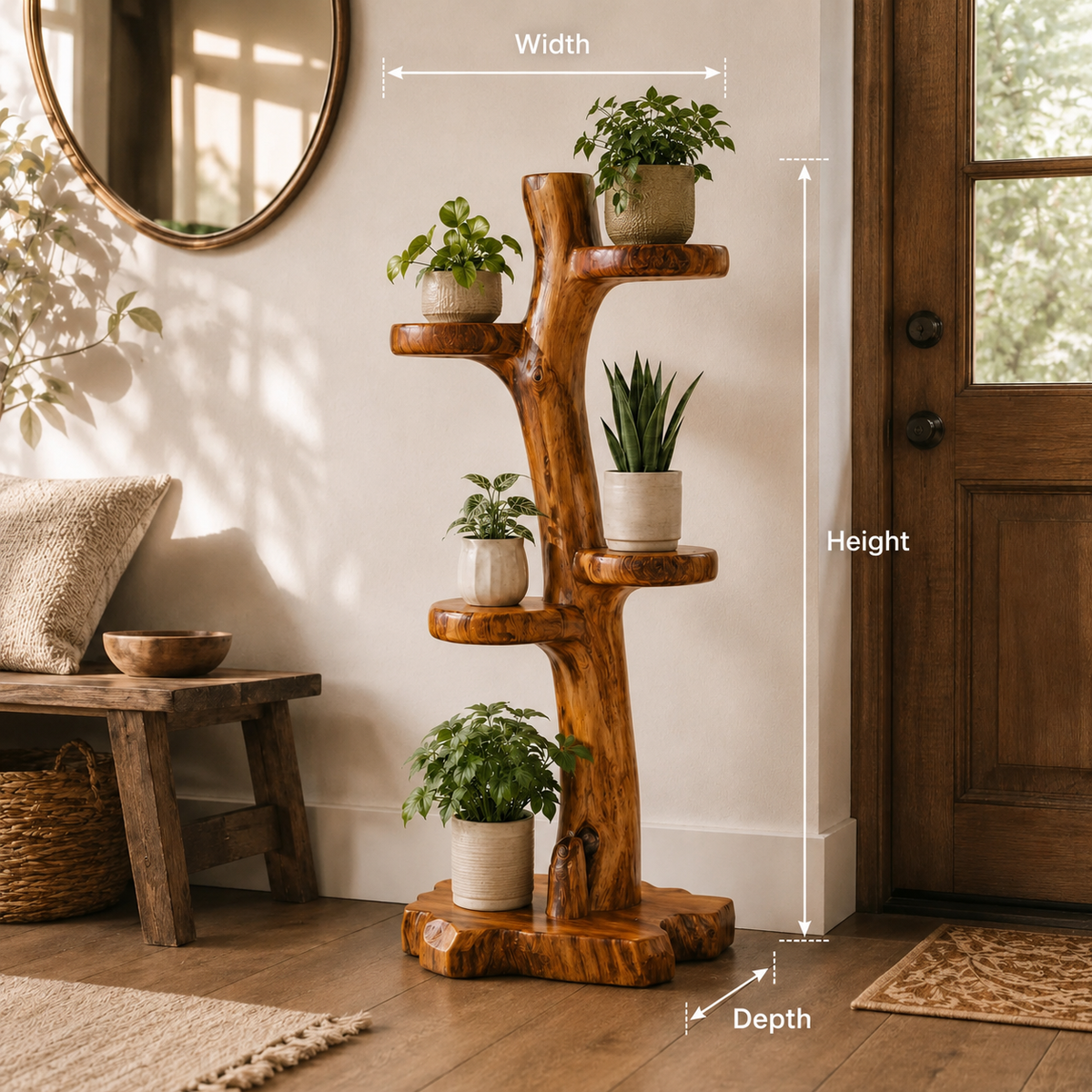 Freestanding Wooden Tree Plant Stand