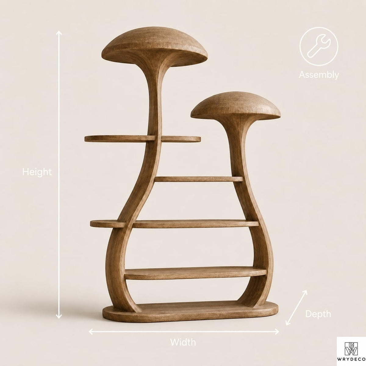 PREAUREUM Mushroom Tree Bookshelf - Nature Inspired Wooden Bookcase