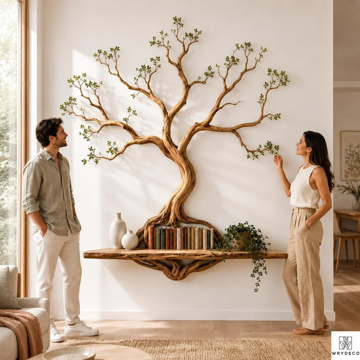 PREAUREUM Handcrafted Tree Branch Floating Wood Wall Shelf (C03)
