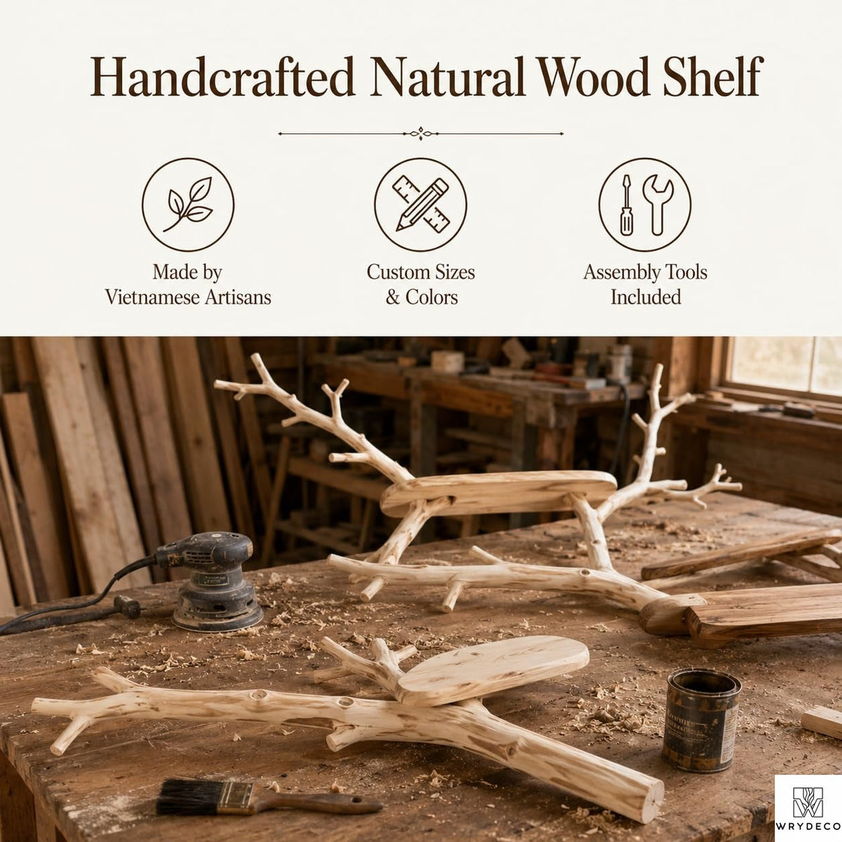 PREAUREUM Handcrafted Tree Branch Floating Shelf (C2)