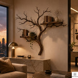 Handcrafted Tree Branch Floating Shelves – Unique Natural Wood Wall Shelf Set, Sculptural Art Display Bookcase for Living Room, Study, Bedroom & Home Library (2 Level Shelves) (C1)