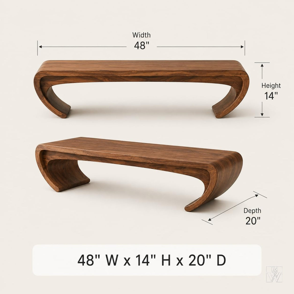 WAZARO Handcrafted Curved Oak Wood Coffee Table
