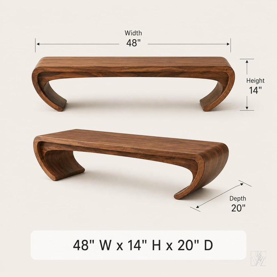 WAZARO Handcrafted Curved Oak Wood Coffee Table