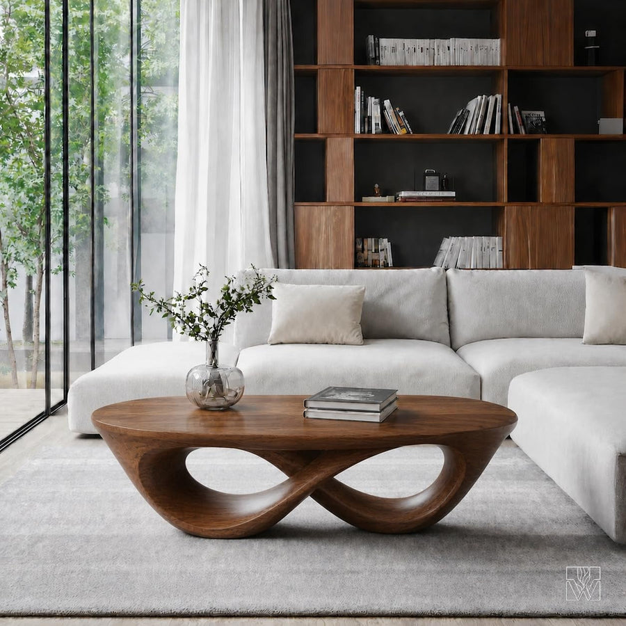WAZARO Handmade Curved Oak Wood Coffee Table - Custom Wave Centerpiece - The Infinity