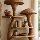 PREAUREUM Mushroom Tree Bookshelf - Nature Inspired Wooden Bookcase