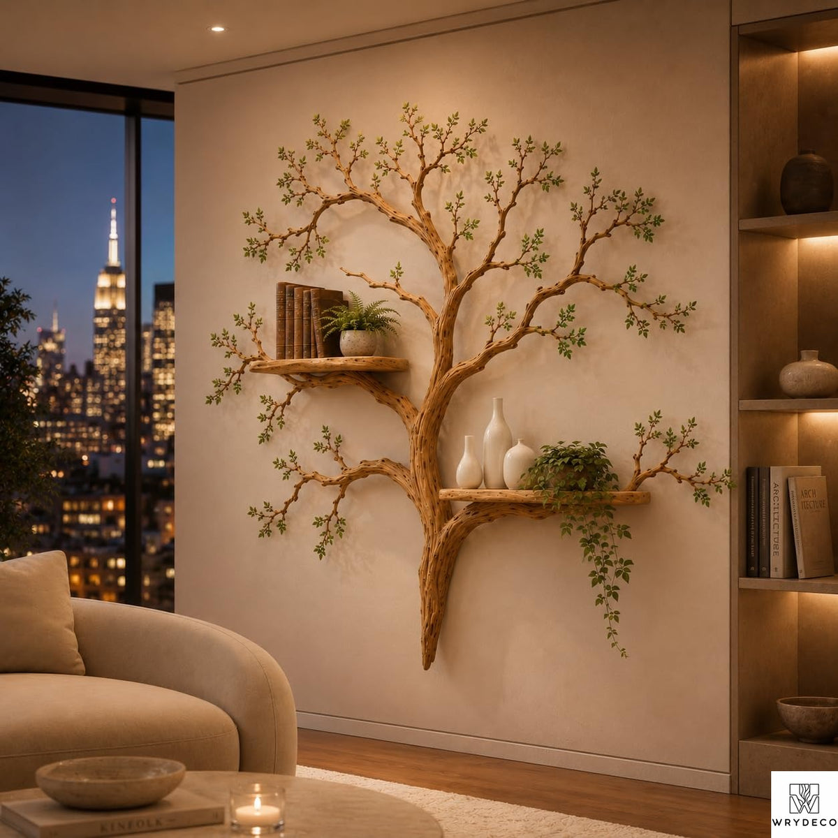 Handcrafted Tree Branch Floating Shelves – Unique Natural Wood Wall Shelf Set, Sculptural Art Display Bookcase for Living Room, Study, Bedroom & Home Library (2 Level Shelves) (C1)