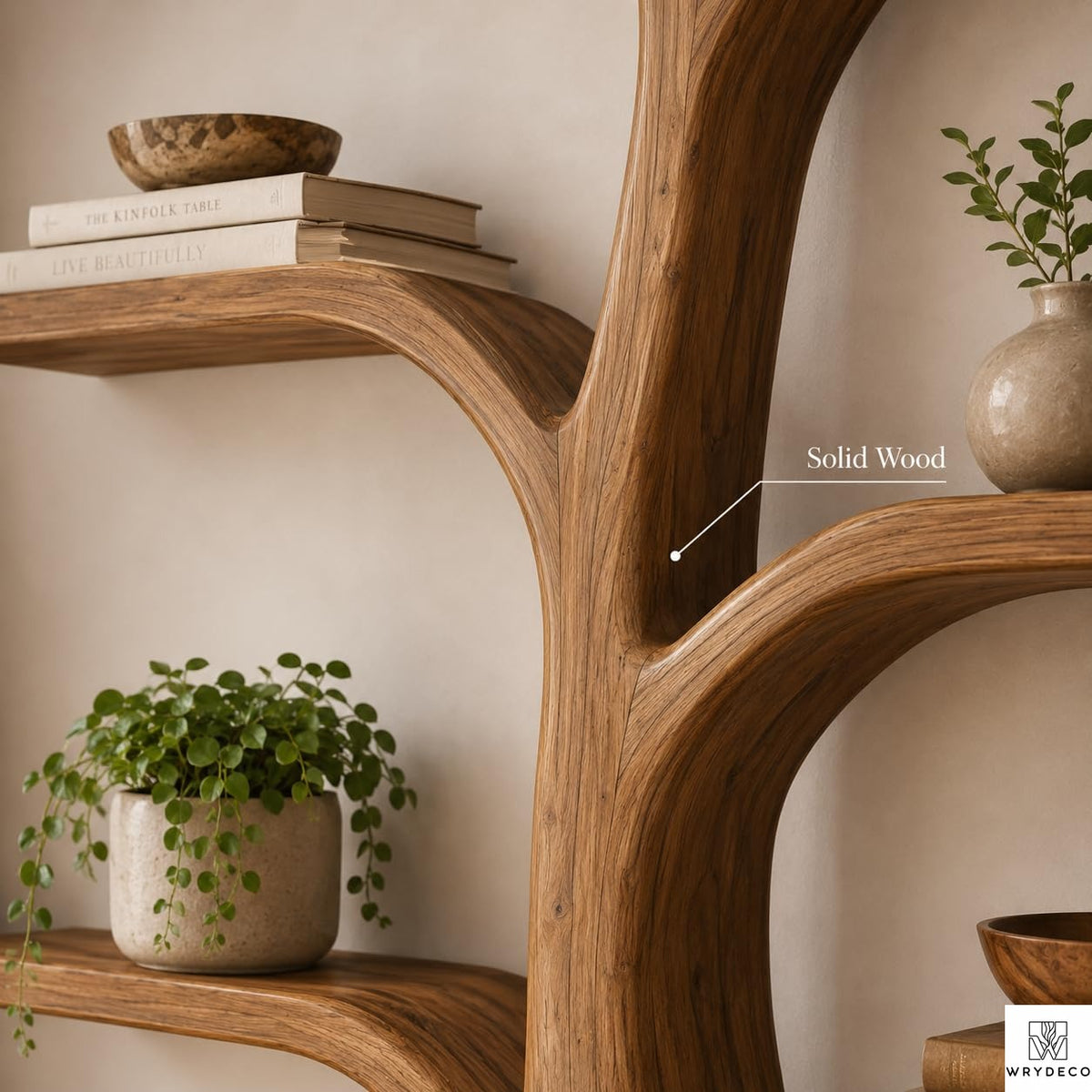 Tree Branch Floor Shelf Solid Wood Bookcase, Wall Mounted Vintage Bookshelf for Rustic Living Room Decor (Option 4)