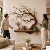 PREAUREUM Handcrafted Tree Branch Floating Wood Wall Shelf (C03)