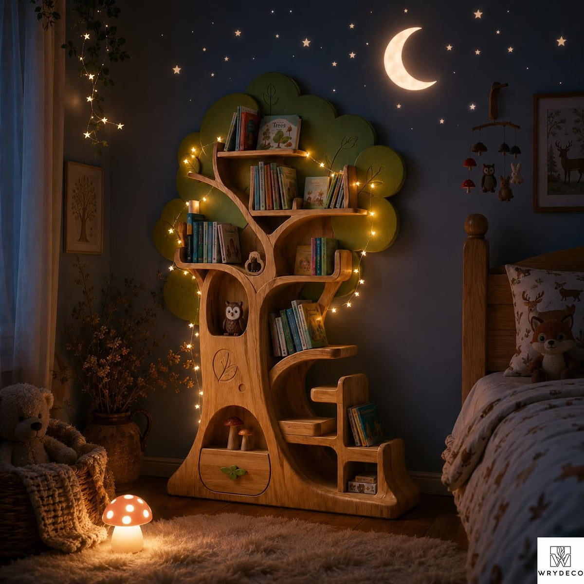 PREAUREUM Handmade Wooden Tree Bookshelf for Kids Room
