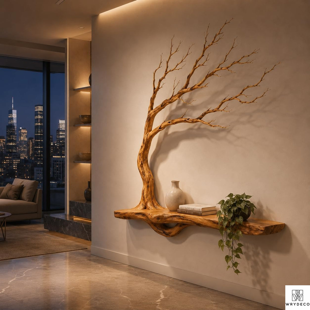 PREAUREUM Handcrafted Tree Branch Floating Wood Wall Shelf (C03)