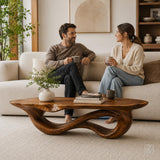 WAZARO Handcrafted Oak Wood Coffee Table - Sculptural Wave Design