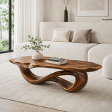 WAZARO Handcrafted Oak Wood Coffee Table - Sculptural Wave Design