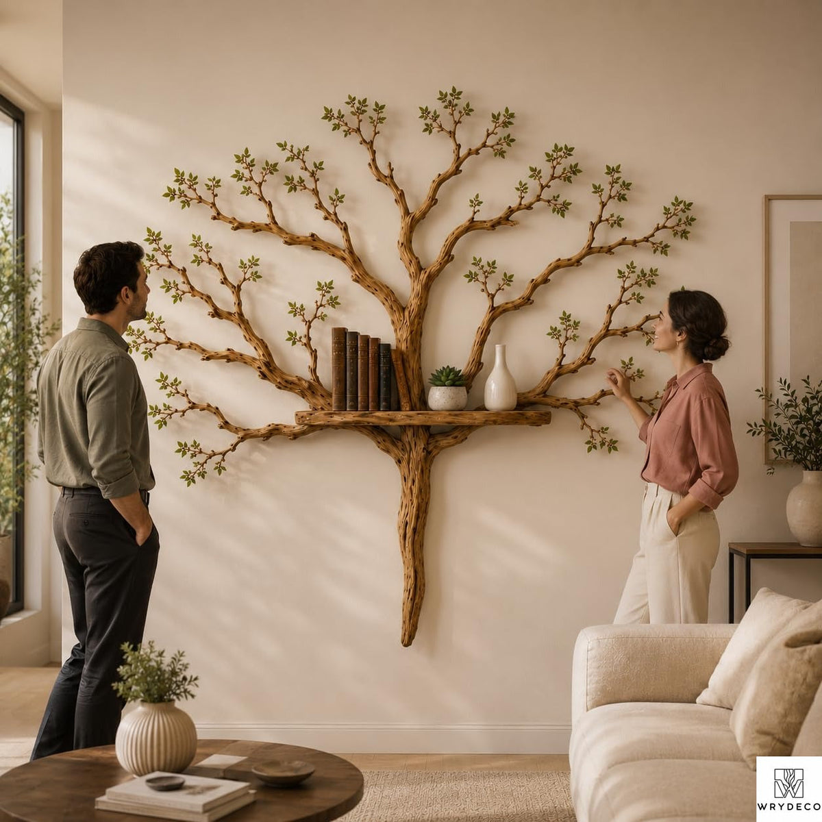 PREAUREUM Handcrafted Tree Branch Floating Wood Wall Shelf (C03)