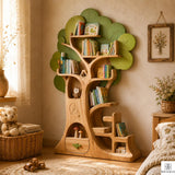 PREAUREUM Handmade Wooden Tree Bookshelf for Kids Room