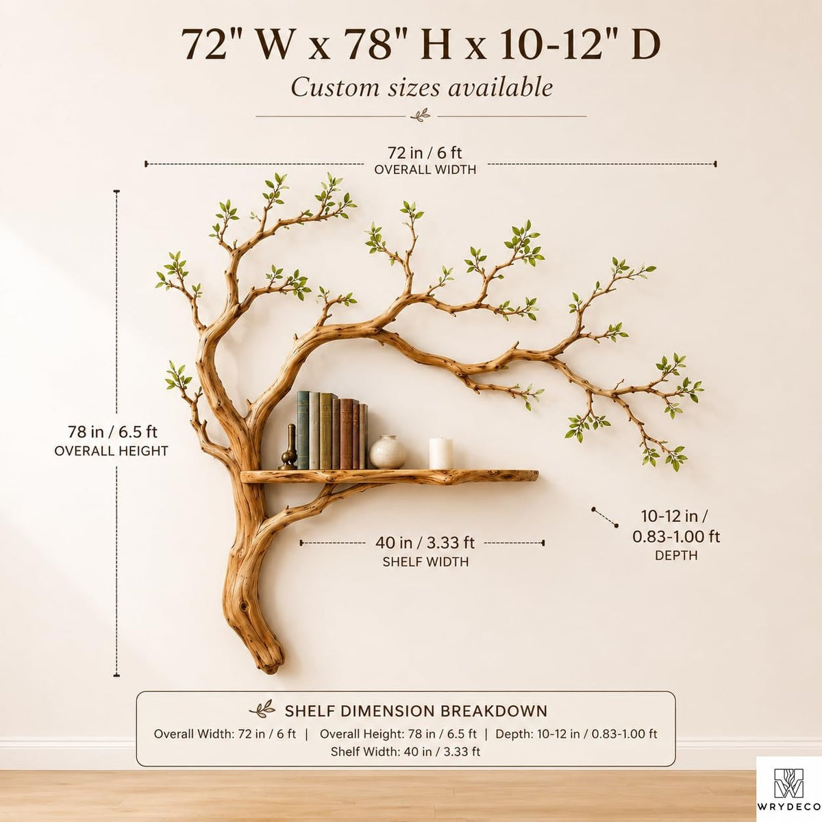 PREAUREUM Handcrafted Tree Branch Floating Wood Wall Shelf (C03)