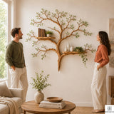 Handcrafted Tree Branch Floating Shelves – Unique Natural Wood Wall Shelf Set, Sculptural Art Display Bookcase for Living Room, Study, Bedroom & Home Library (2 Level Shelves) (C1)