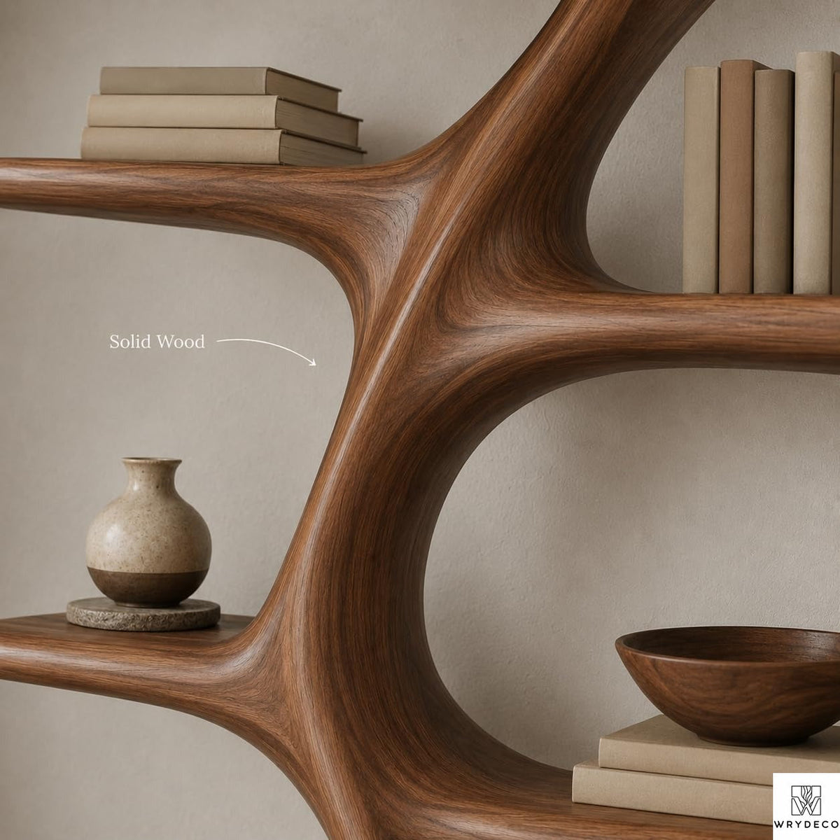 PREAUREUM Modern Sculptural Wooden Bookcase Display Shelf