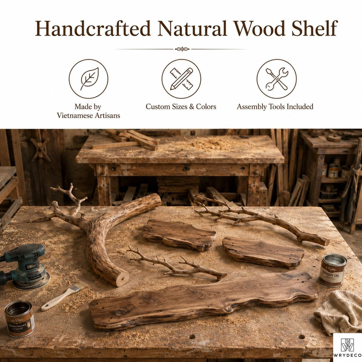 PREAUREUM Handcrafted Tree Branch Floating Shelf (C2)