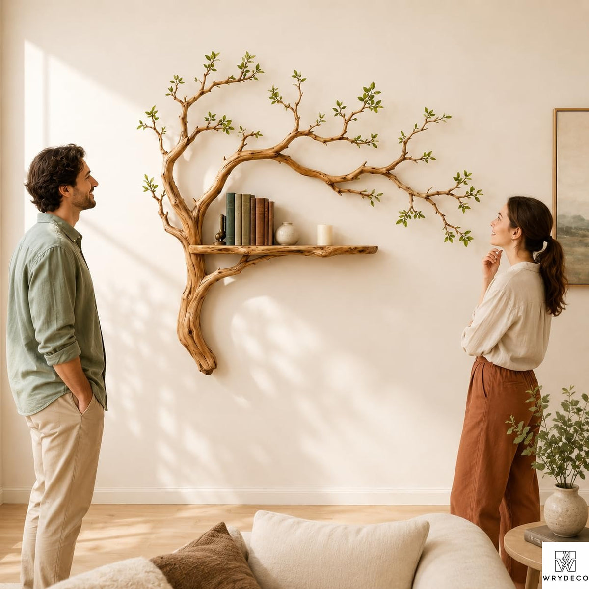 PREAUREUM Handcrafted Tree Branch Floating Wood Wall Shelf (C03)