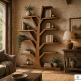Tree Branch Floor Shelf Solid Wood Bookcase, Wall Mounted Vintage Bookshelf for Rustic Living Room Decor (Option 4)