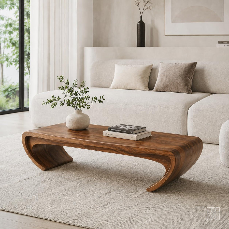 WAZARO Handcrafted Curved Oak Wood Coffee Table