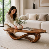 WAZARO Handcrafted Oak Wood Coffee Table - Sculptural Wave Design