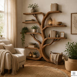 Tree Branch Floor Shelf Solid Wood Bookcase, Wall Mounted Vintage Bookshelf for Rustic Living Room Decor (Option 4)