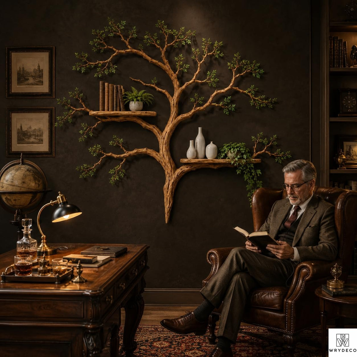 Handcrafted Tree Branch Floating Shelves – Unique Natural Wood Wall Shelf Set, Sculptural Art Display Bookcase for Living Room, Study, Bedroom & Home Library (2 Level Shelves) (C1)