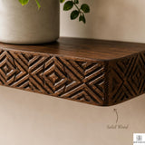 Handmade Fluted Wood Floating Shelf with Scalloped Trim - View 4. Textured Floating Wall Display Add warmth, texture, and practical display space to your wall with a handmade-style floating shelf featuring layered scalloped trim, vertical fluted details, and customizable sizing. 01 Fluted Wood-Inspired Design Layered scalloped trim and vertical fluted detailing give the shelf a warm, dimensional appearance that adds texture and decorative character to the wall. 02 Custom Sizing for Your Space Custom sizi...