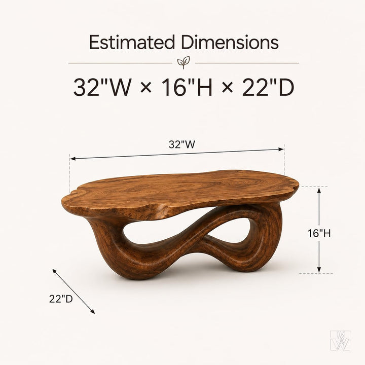 WAZARO Handcrafted Oak Wood Coffee Table - Sculptural Wave Design