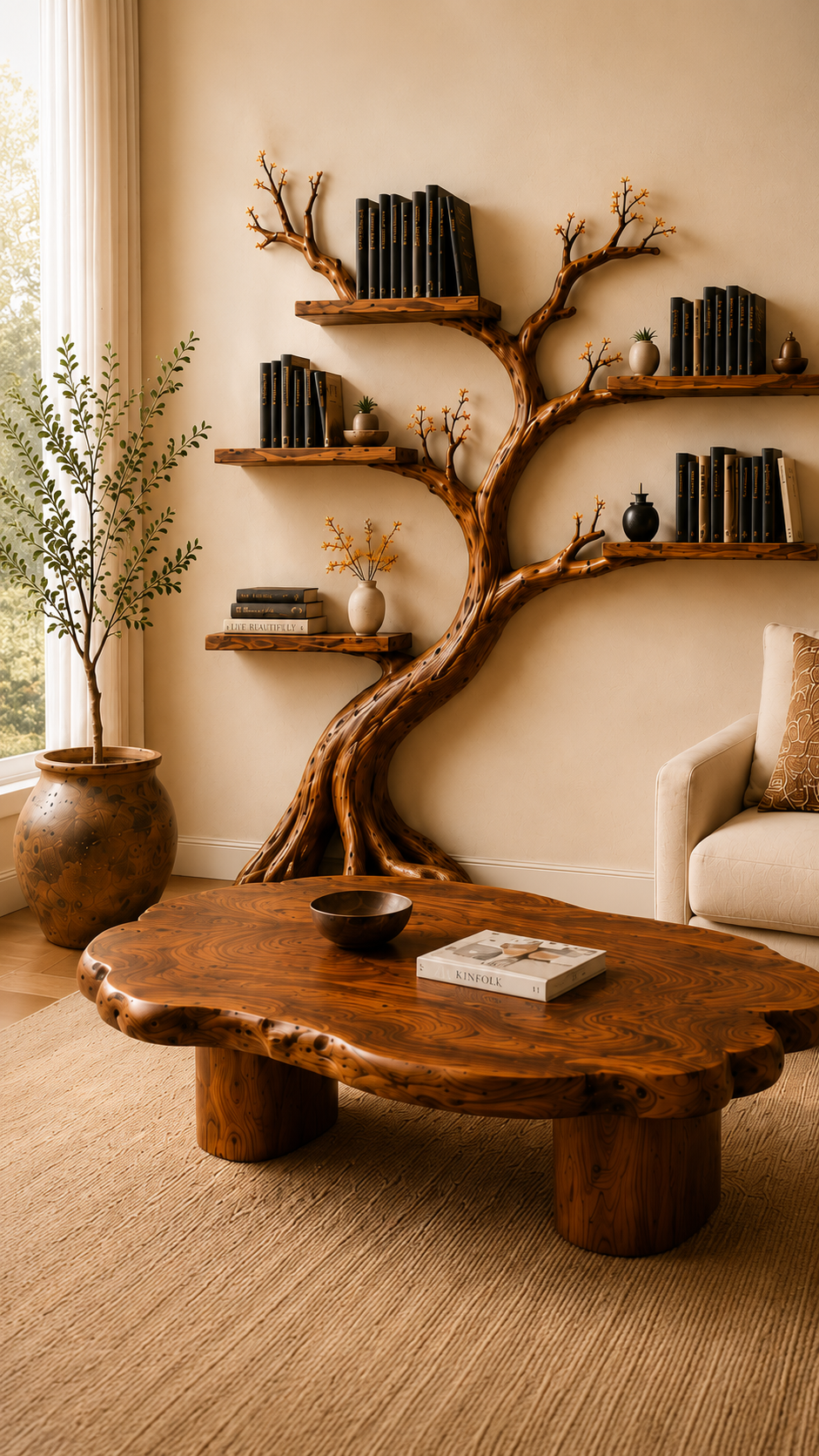Handcrafted solid wood furniture with expressive natural grain