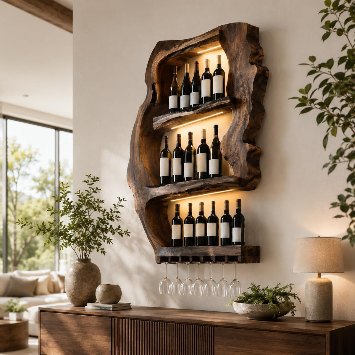 Different size options comparison of mid century solid wood wall wine rack