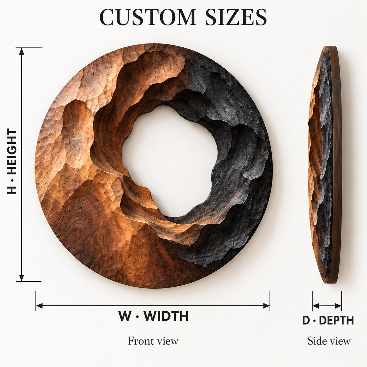 Handcrafted Solid Wood Sculptural Hollow Ring Round Wall Art - View 1