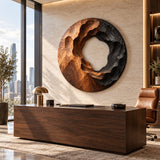 Handcrafted Solid Wood Sculptural Hollow Ring Round Wall Art - View 2