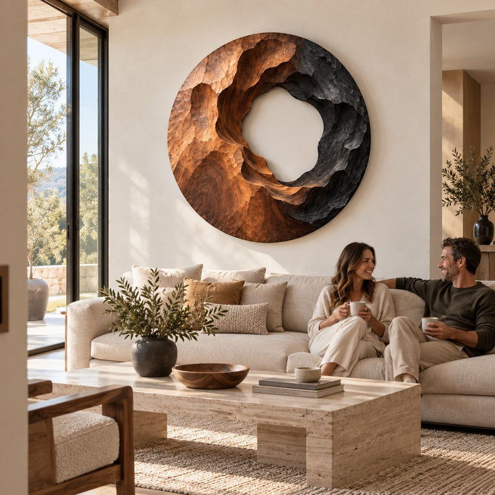 Handcrafted Solid Wood Sculptural Hollow Ring Round Wall Art - View 4