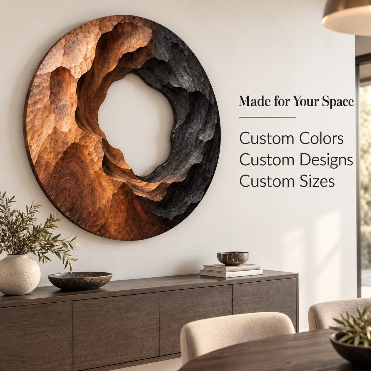 Handcrafted Solid Wood Sculptural Hollow Ring Round Wall Art - View 5