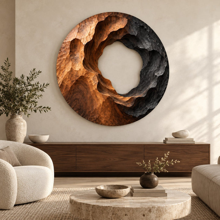 Handcrafted Solid Wood Sculptural Hollow Ring Round Wall Art - View 7